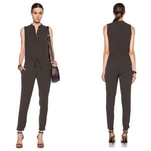 Vince Grey Jumpsuit Sleeveless Button Front Slim Leg Size 8